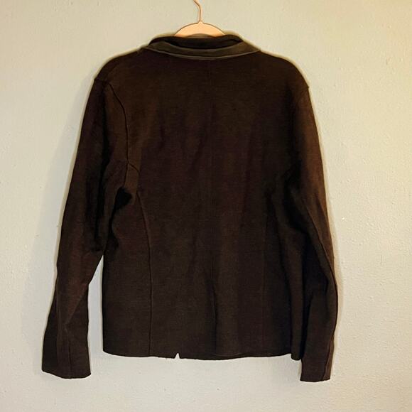 Eileen Fisher XL Merino Wool Lamb Leather Chocolate Brown Blazer Jacket Luxury - Picture 2 of 6